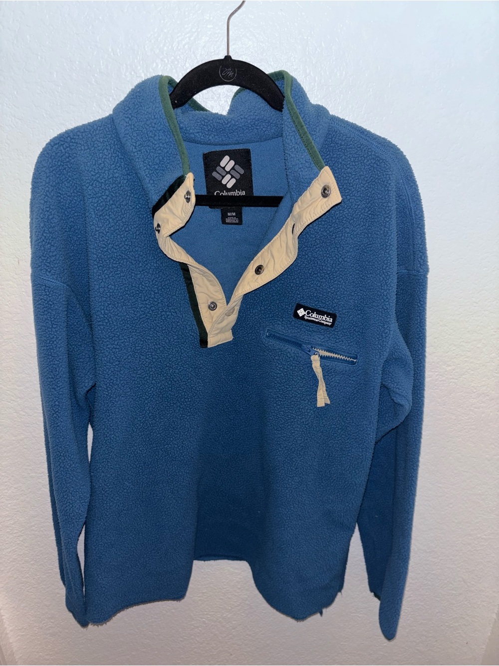 Columbia Men's Blue Fleece Zip Pullover with Cream Snap Placket